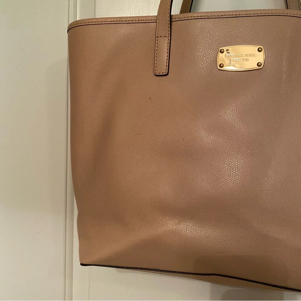 MICHAEL KORS TOTE BAG PINK SAFFIANO TEXTURED LEATHER 2 STRAPS ZIP CENTER LARGE
